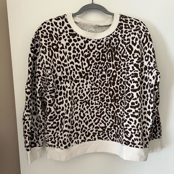 J. Crew XL Leopard Cotton Crewneck EUC - Picture 1 of 3
